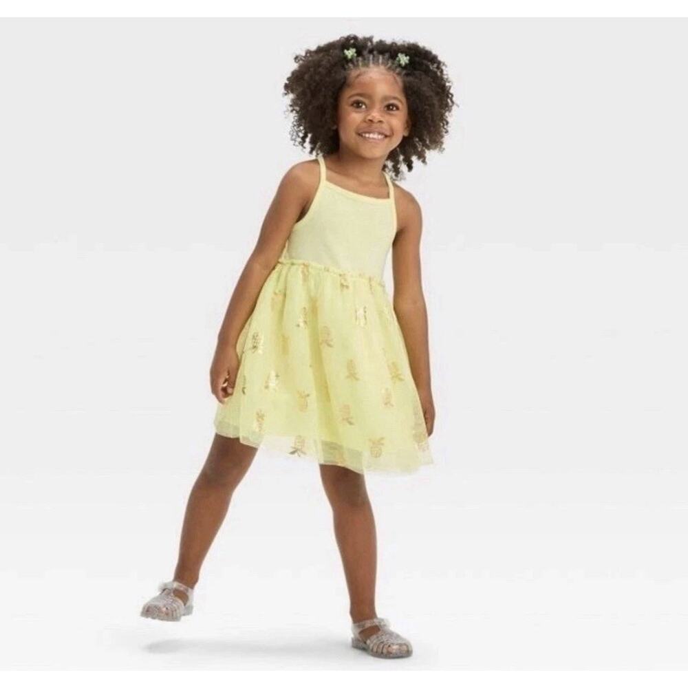 Cat & Jack Girls' Pineapple Tulle Dress Yellow Size 3T NWT